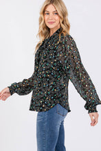 Tie Neck Long Sleeve Floral Sage + Fig Blouse: Black