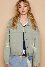 Balloon sleeve stud detail woven quilted jacket: Cream