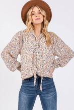 Tie Neck Long Sleeve Floral Sage + Fig Blouse: Off White