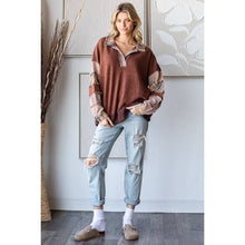 Oli Hali WASHED PATCHWORK COLLARED V NECK PULLOVER TOP: H.GREY