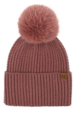 C.C Cable Cuff Pom Beanie Winter Hat: Forest Green