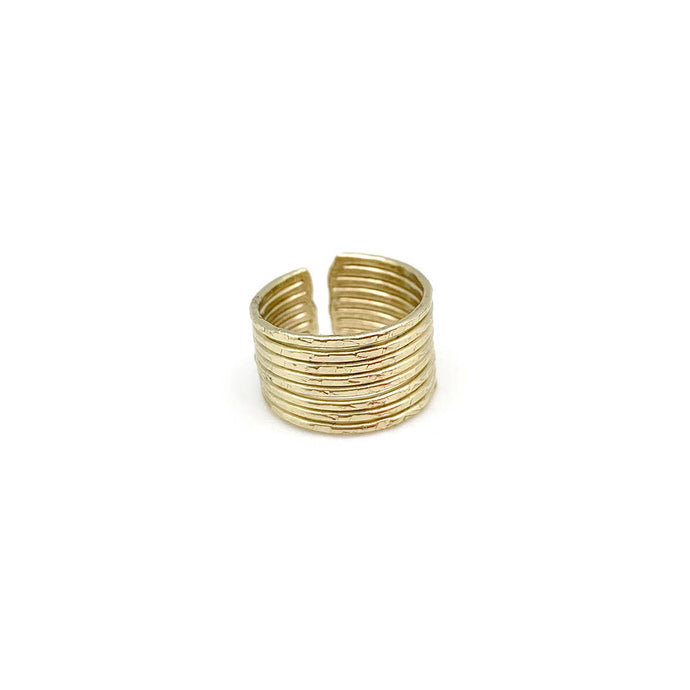 Gold Plated Adjustable Ring - Hammered Bands