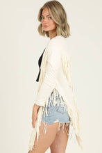 Cream Faux Suede Fringe Jacket