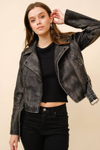 Washed Leather Moto Blue B Jacket: Washed Black