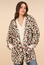 Oversized Faux Fur Tunic Hooded Printed Jacket: Ivory Leopard