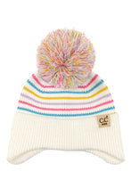 C.C Kids Stripe Earflap Yarn Pom Beanie Winter Hat: Pink