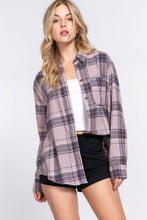 Long Sleeve Notched Collar Plaid Shirt: Mauve Purple