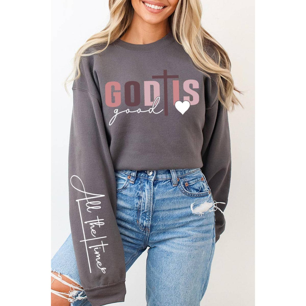 God Is Good Christian Graphic Fleece Sweatshirts: Charcoal