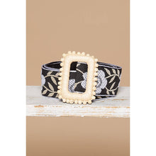 POL Floral print square buckle belt: BLACK/WHITE / OS