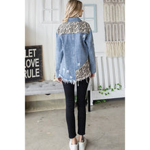 Oli Hali WASHED CHEETAH PRINT CONTRAST FRAYED HEM JACKET: DENIM BLUE