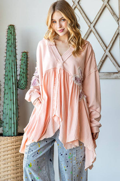 Light Pink Daisy Asym Hem Oli&Hali Hoodie