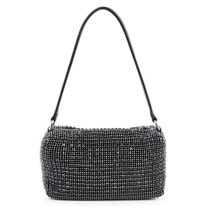 Petite Rhinestone Bling Shoulder Bag: Black