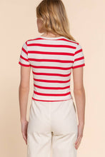 Off White Red Short Sleeve Crew Neck Y/D Stripe Knit Crop Top