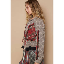 Balloon sleeve plaid contrast ruffle detail POL jacket: Black Denim