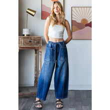 Washed Elastic Waist Barrel Denim Oli&Hali Jeans: Blue