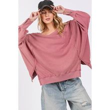 Mineral Wash Wide Neck Sage + Fig Sweatshirt: Mulberry