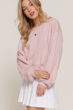 Beige Pink Long Sleeve Crew Neck Short Sweatshirt