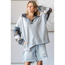 Oli Hali WASHED PATCHWORK COLLARED V NECK PULLOVER TOP: H.GREY