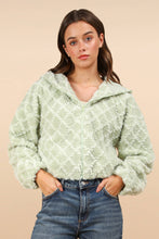 Oversized Fuzzy Fur Textured Knit Hoodie Jacket: Sage