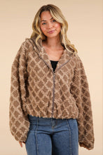 Oversized Fuzzy Fur Textured Knit Hoodie Jacket: Mocha