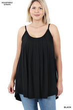 Black Pleated Cami Adjustable Straps Zenana Top 6/26/24 2487