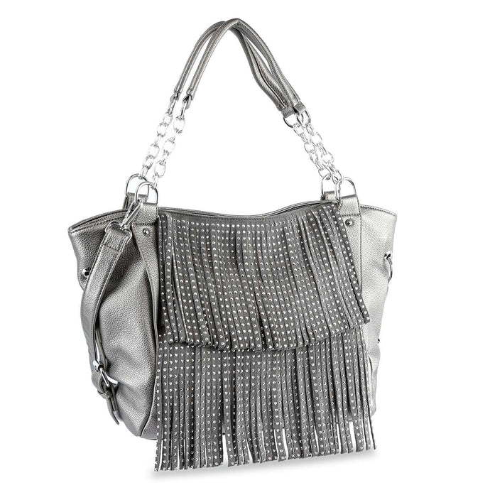 Pewter Sparkling Fringe Shoulder Bag