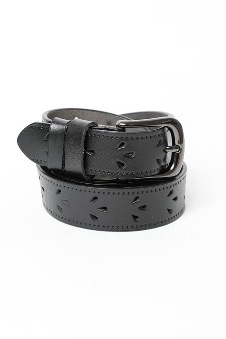 Black Petal Punch Out Leather Belt