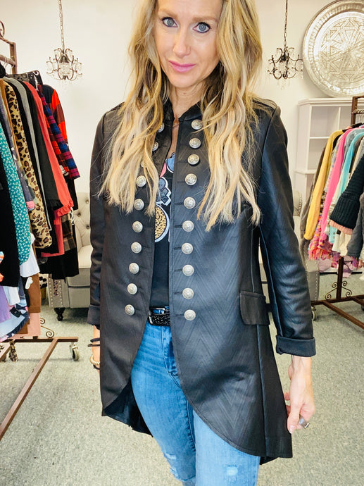 Black Herringbone Faux Leather Sgt Pepper Venti6 Jacket 11/11/24 5058