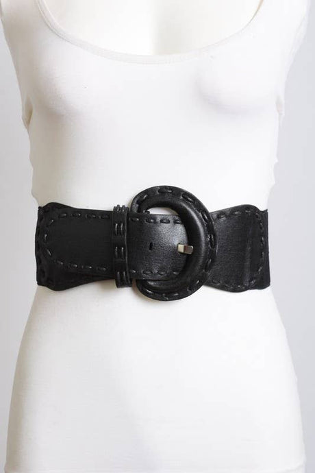 Black Distressed Look Wide Stitch Belt